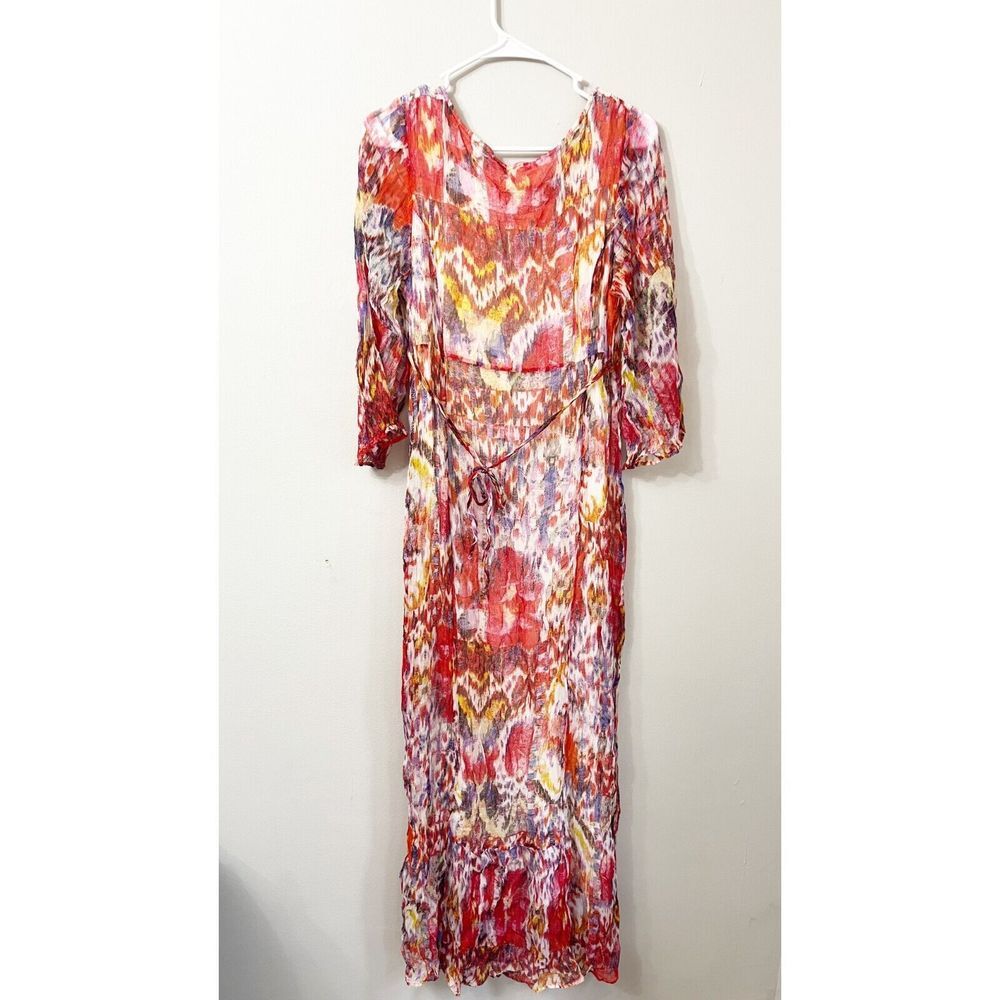 Lucky Brand Womens Colorful Bohemian Maxi Dress Large Flowy Long Sleeve V-Neck - Picture 3 of 8